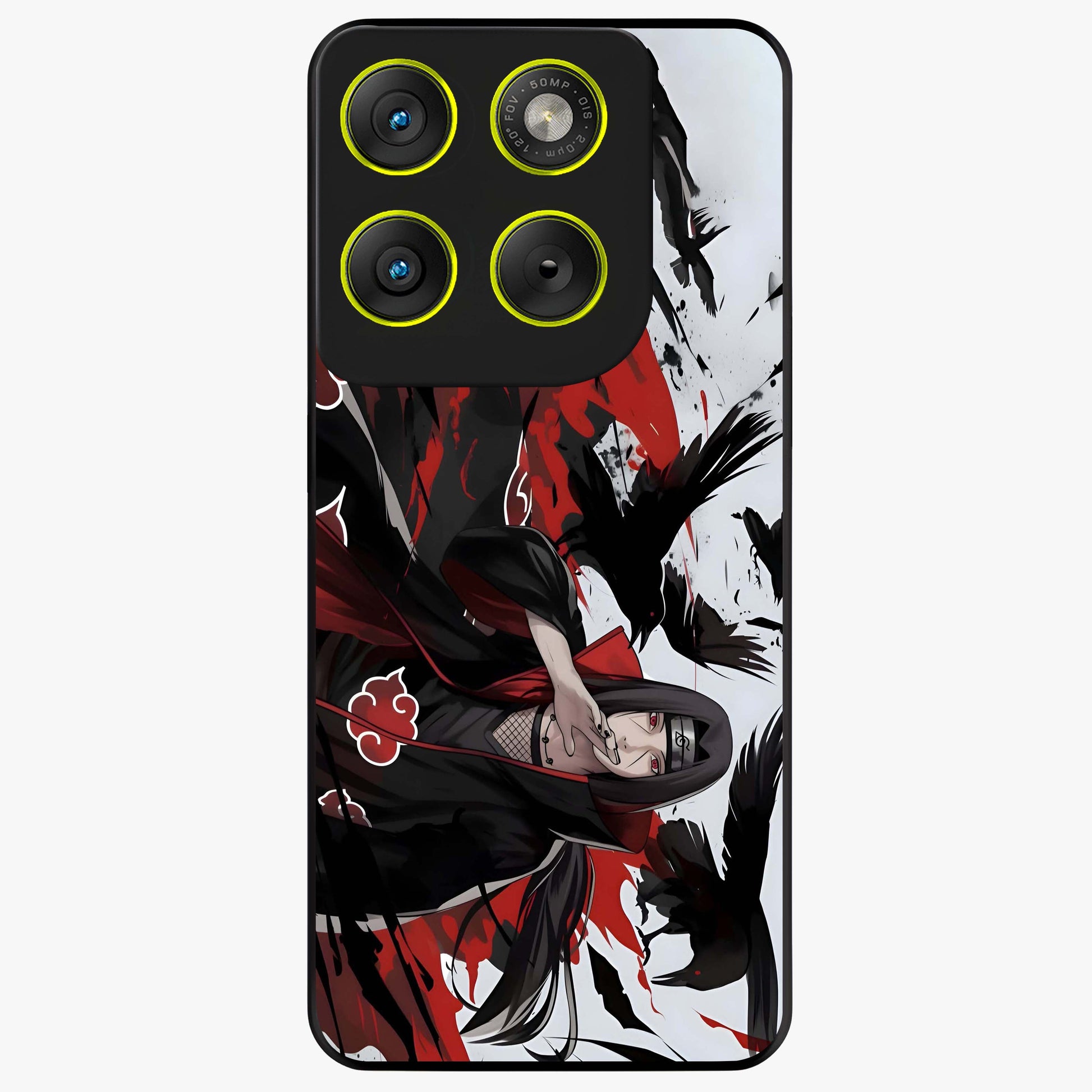 Crimson Crow Illusion Glass Case showing flat back view with artistic crow illusion artwork and glossy glass finish.