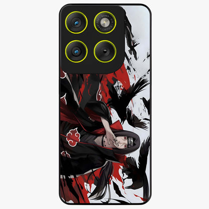 Crimson Crow Illusion Glass Case showing flat back view with artistic crow illusion artwork and glossy glass finish.