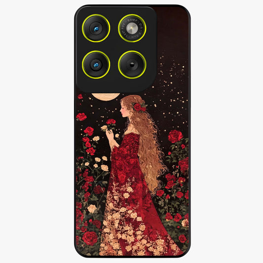 Crimson Dreams Glass Case showing flat back view with dreamy crimson artwork and glossy glass finish.