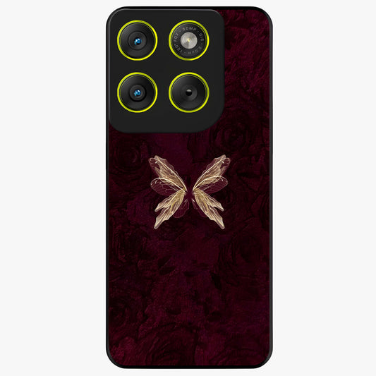 Crimson Fade Butterfly Glass Case showing flat back view with fading butterfly artwork and glossy glass finish.