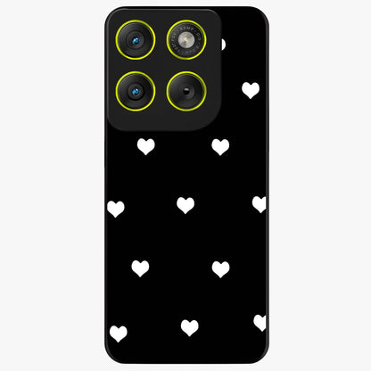 Cute And Simple White Hearts Glass Case showing flat back view with minimal white heart pattern and glossy glass finish.
