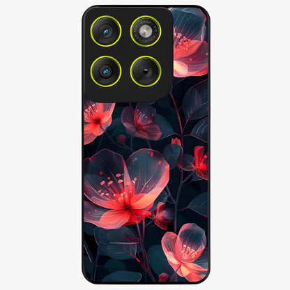 Dark Shade of Flower Glass Case showing flat back view with elegant dark floral artwork and glossy glass finish.