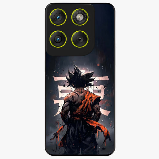 Dark Warrior In Rain Glass Case showing flat back view with warrior artwork in rainy atmosphere and glossy glass finish.