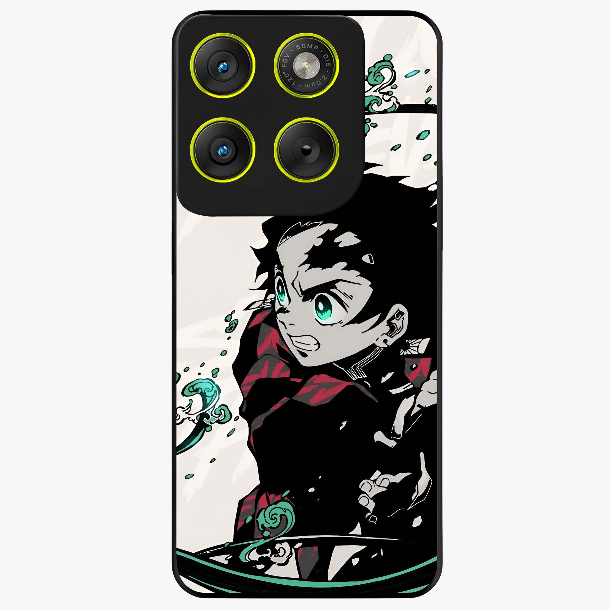 Demon Slayer Glass Case showing flat back view with bold anime inspired artwork and glossy glass finish.