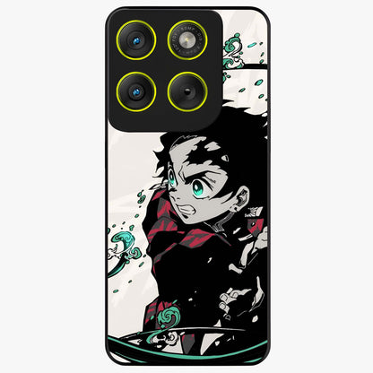 Demon Slayer Glass Case showing flat back view with bold anime inspired artwork and glossy glass finish.