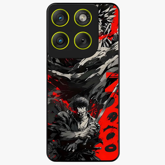 Demon Sword Resolve Glass Case showing flat back view with fierce sword warrior artwork and glossy glass finish.