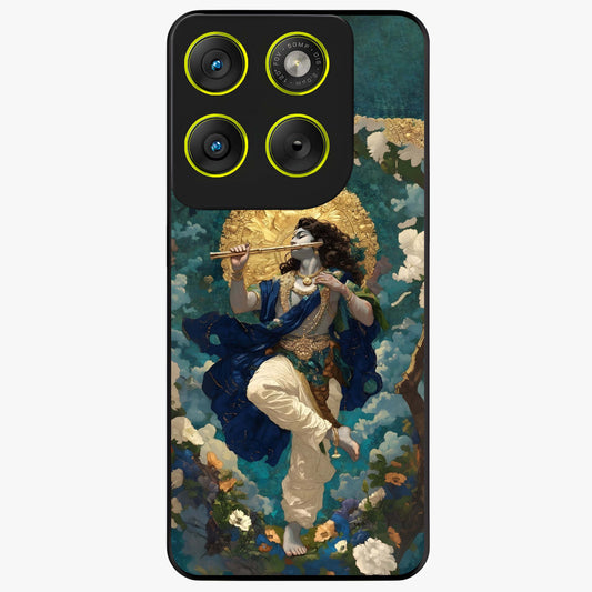 Divine Krishna Art Glass Case showing flat back view with Lord Krishna artwork and glossy glass finish.