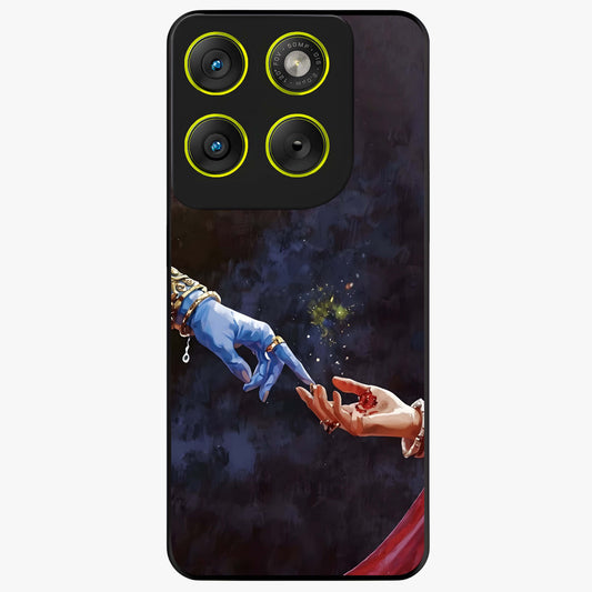 Divine Touch Eternal Glass Case showing flat back view with spiritual themed artwork and glossy glass finish.