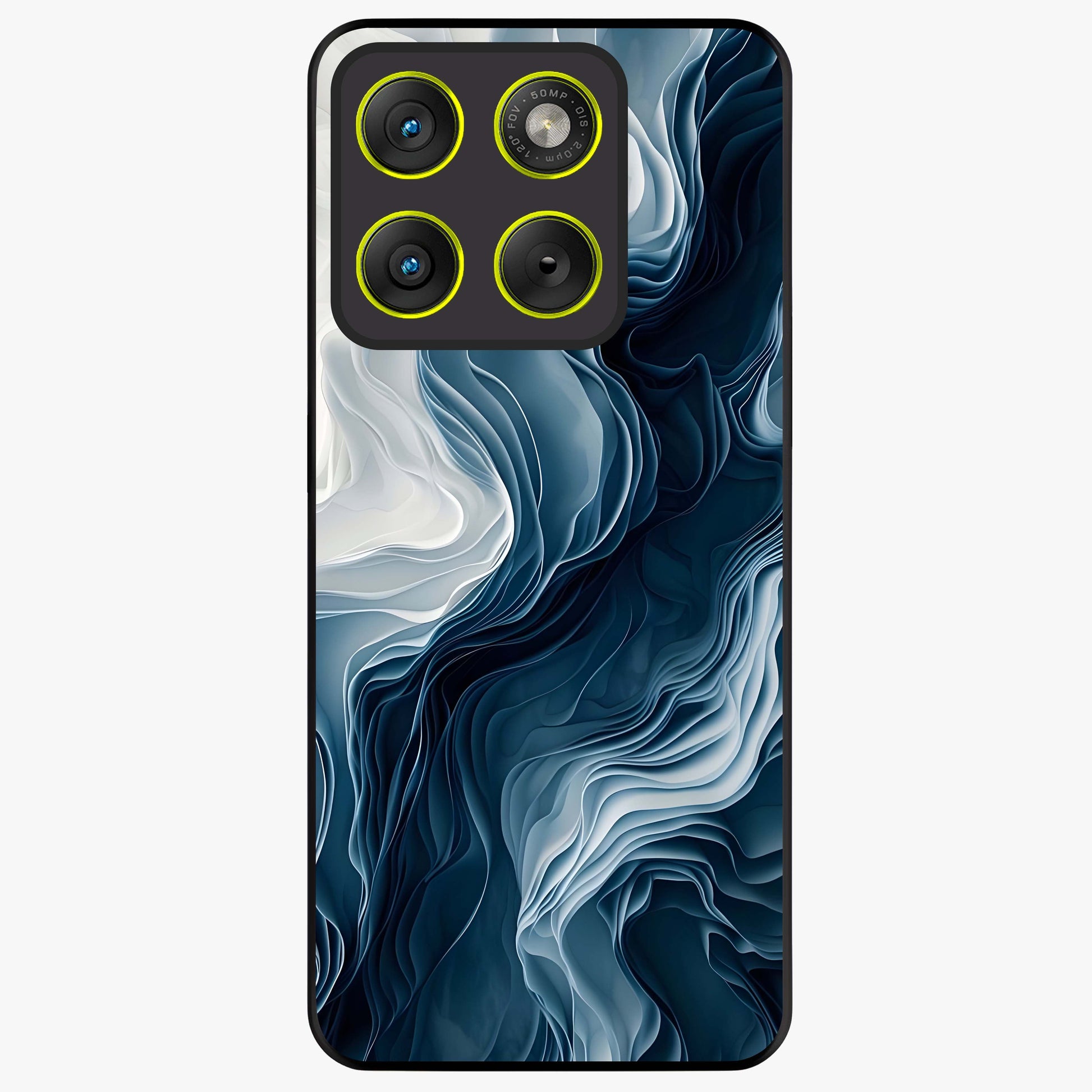 Ethereal Paper Marble Glass Case showing flat back view with soft marble paper texture artwork and glossy glass finish.