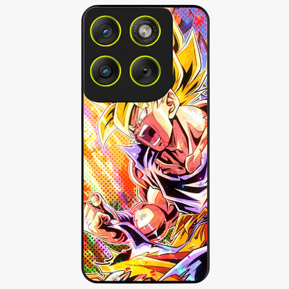 Firing Goku Glass Case showing flat back view with powerful anime inspired artwork and glossy glass finish.