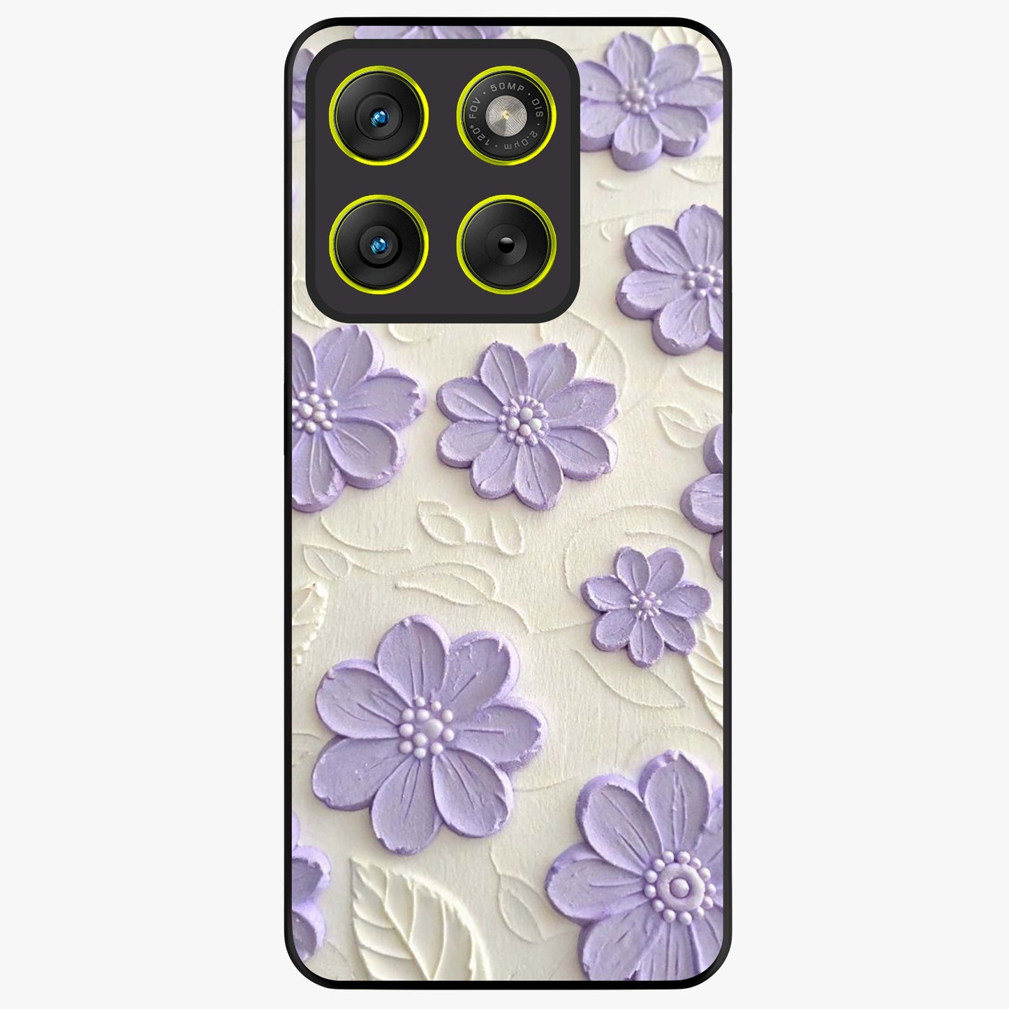 Floral Wall Art With Purple Flowers Glass Case showing flat back view with purple flower artwork and glossy glass finish.