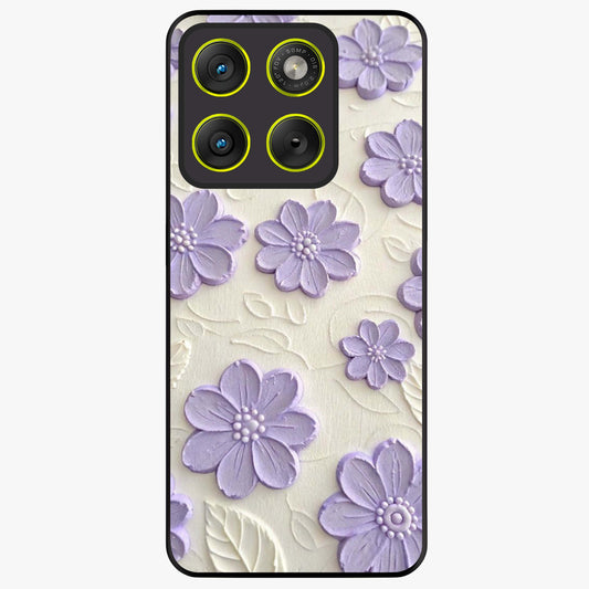 Floral Wall Art With Purple Flowers Glass Case showing flat back view with purple flower artwork and glossy glass finish.