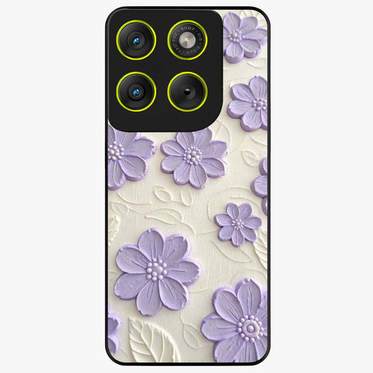 Floral Wall Art With Purple Flowers Glass Case showing flat back view with purple flower artwork and glossy glass finish.
