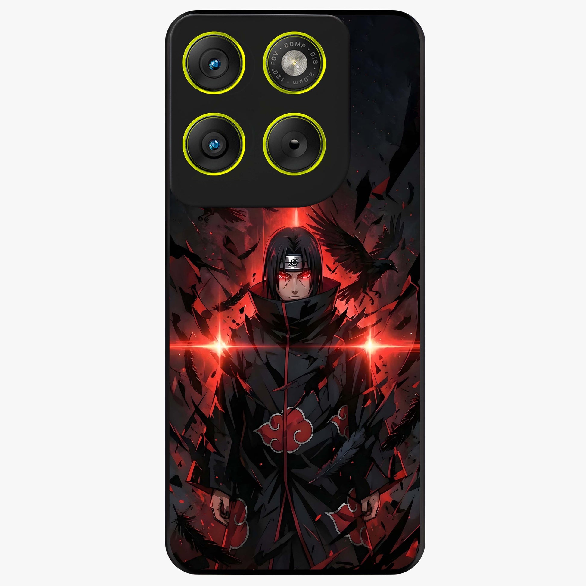 Focused Blade Discipline Glass Case showing flat back view with warrior sword themed artwork and glossy glass finish.