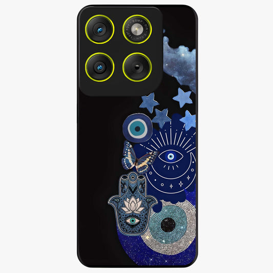 Galactic Charm Cluster Glass Case showing flat back view with glowing celestial charm artwork and glossy glass finish.