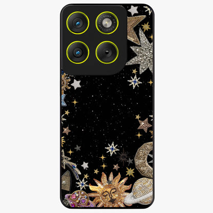 Galactic Jewel Stars Glass Case showing flat back view with sparkling star jewel artwork and glossy glass finish.