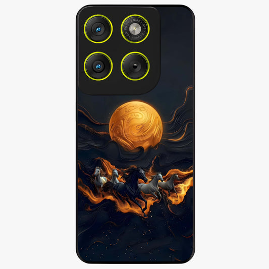 Golden Stallion Moonride Glass Case showing flat back view with majestic horse under moonlight artwork and glossy glass finish.