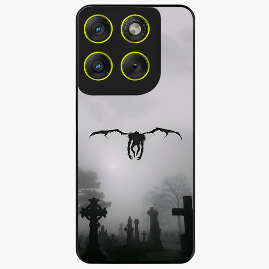 Graveyard Shadow Descent Glass Case showing flat back view with dark graveyard themed artwork and glossy glass finish.