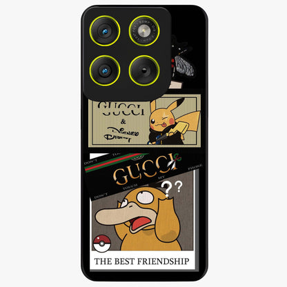 Gucci Play Mashup Glass Case showing flat back view with luxury inspired graphic artwork and glossy glass finish.