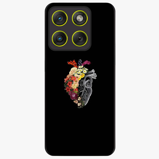 Heart With Flowers Glass Case showing flat back view with heart shaped floral artwork and glossy glass finish.