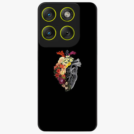 Heart With Flowers Glass Case showing flat back view with heart shaped floral artwork and glossy glass finish.