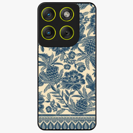 Heirloom Wild Bloom Glass Case showing flat back view with vintage inspired wild flower artwork and glossy glass finish.