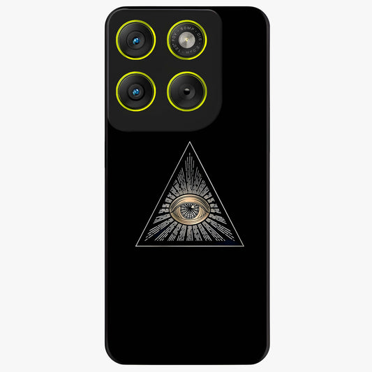 Illuminati Evil Glass Case showing flat back view with mysterious illuminati symbol artwork and glossy glass finish.
