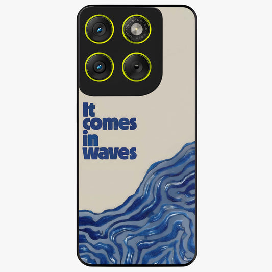 It Comes In Waves Quote Glass Case showing flat back view with inspirational wave themed quote artwork and glossy glass finish.