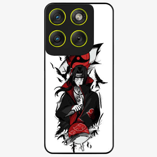 Itachi Sharingan Glass Case showing flat back view with powerful anime eye artwork and glossy glass finish.