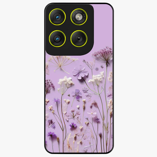 Lavender Blossom Dream Glass Case showing flat back view with soft lavender floral artwork and glossy glass finish.