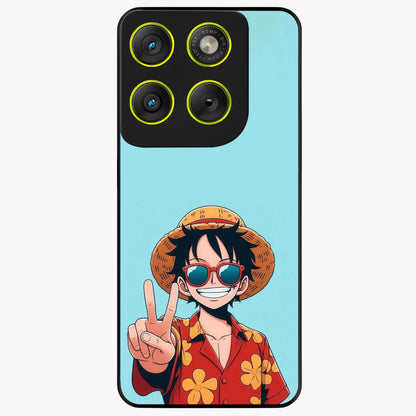 Luffy Summer Anime Vibe Glass Case showing flat back view with vibrant anime character artwork and glossy glass finish.