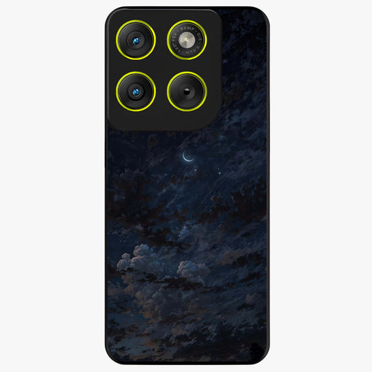Lunar Veil Silence Glass Case showing flat back view with mystical moon veil artwork and glossy glass finish.