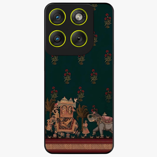 Macmerise Glass Case showing flat back view with stylish modern artwork and glossy glass finish.