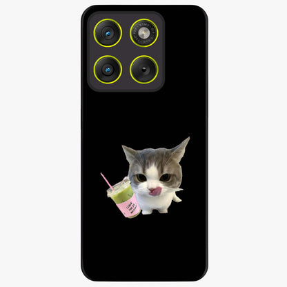 Matcha Cat Style Glass Case showing flat back view with cute matcha themed cat artwork and glossy glass finish.