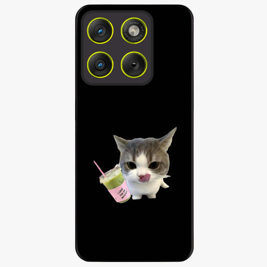 Matcha Cat Style Glass Case showing flat back view with cute matcha themed cat artwork and glossy glass finish.