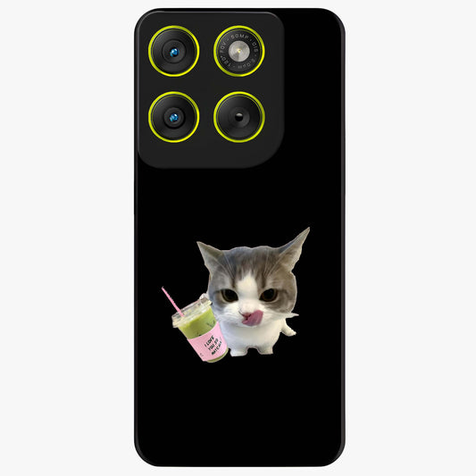 Matcha Cat Style Glass Case showing flat back view with cute matcha themed cat artwork and glossy glass finish.