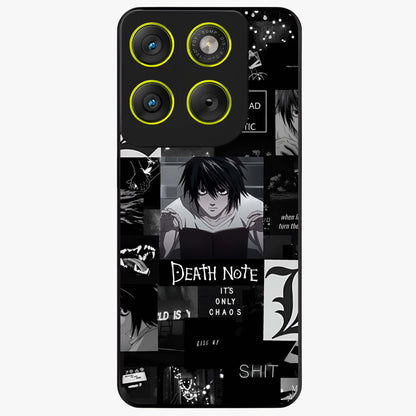 Midnight Chaos Mind Glass Case showing flat back view with abstract dark themed artwork and glossy glass finish.
