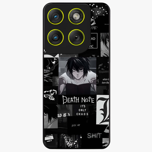 Midnight Chaos Mind Glass Case showing flat back view with abstract dark themed artwork and glossy glass finish.