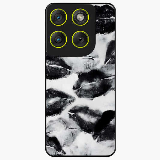Midnight Kiss Marks Glass Case showing flat back view with lipstick kiss mark artwork and glossy glass finish.
