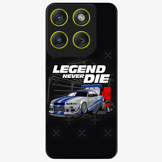 Midnight Racing Legacy Glass Case showing flat back view with sleek racing inspired artwork and glossy glass finish.