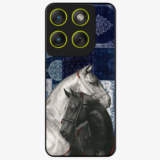 Midnight Stallion Blues Glass Case showing flat back view with majestic horse artwork and glossy glass finish.