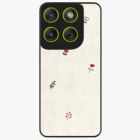 Minimal Petal Whispers Glass Case showing flat back view with soft minimal floral artwork and glossy glass finish.