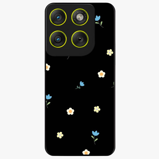 Minimalistic Blue With White Flower Pattern Glass Case showing flat back view with blue background and white flower pattern and glossy glass finish.