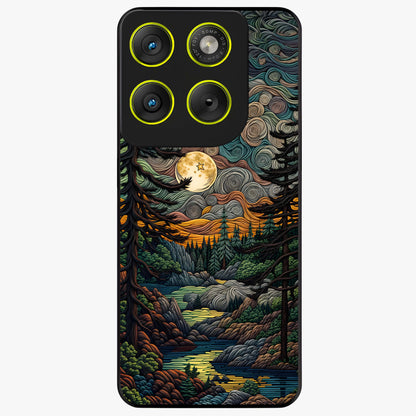 Moonlight Forest Dream Glass Case showing flat back view with mystical forest moonlight artwork and glossy glass finish.