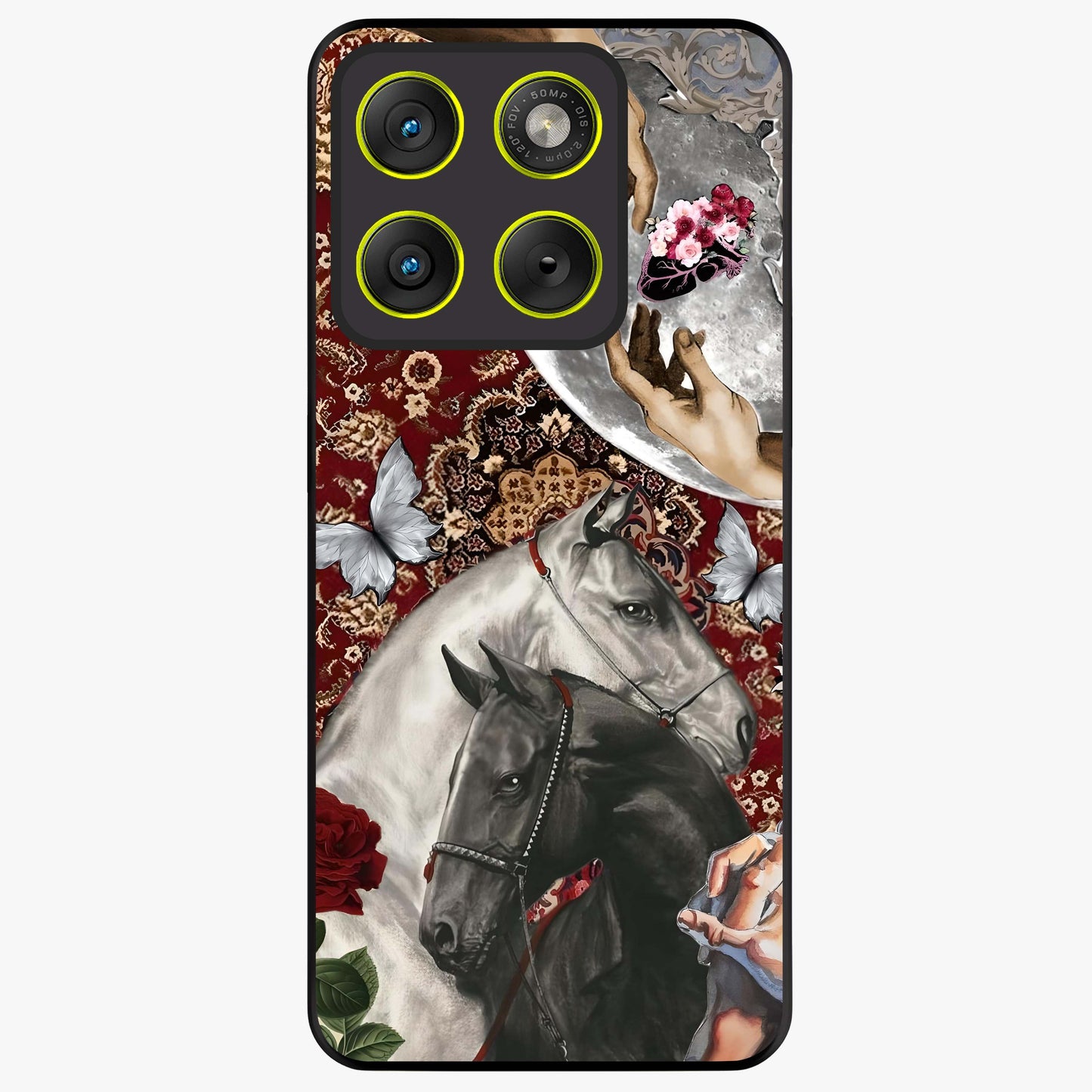 Moonlit Royal Stallion Glass Case showing flat back view with majestic horse under moonlight artwork and glossy glass finish.
