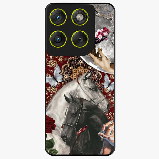 Moonlit Royal Stallion Glass Case showing flat back view with majestic horse under moonlight artwork and glossy glass finish.