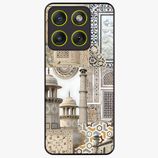 Mughal Marble Legacy Glass Case showing flat back view with intricate Mughal inspired marble pattern and glossy glass finish.