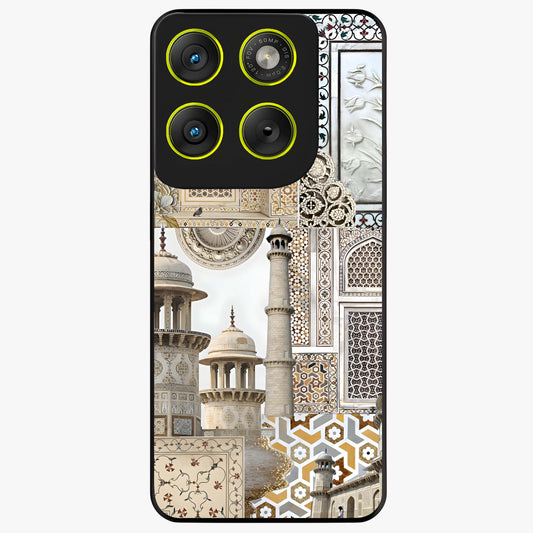 Mughal Marble Legacy Glass Case showing flat back view with intricate Mughal inspired marble pattern and glossy glass finish.
