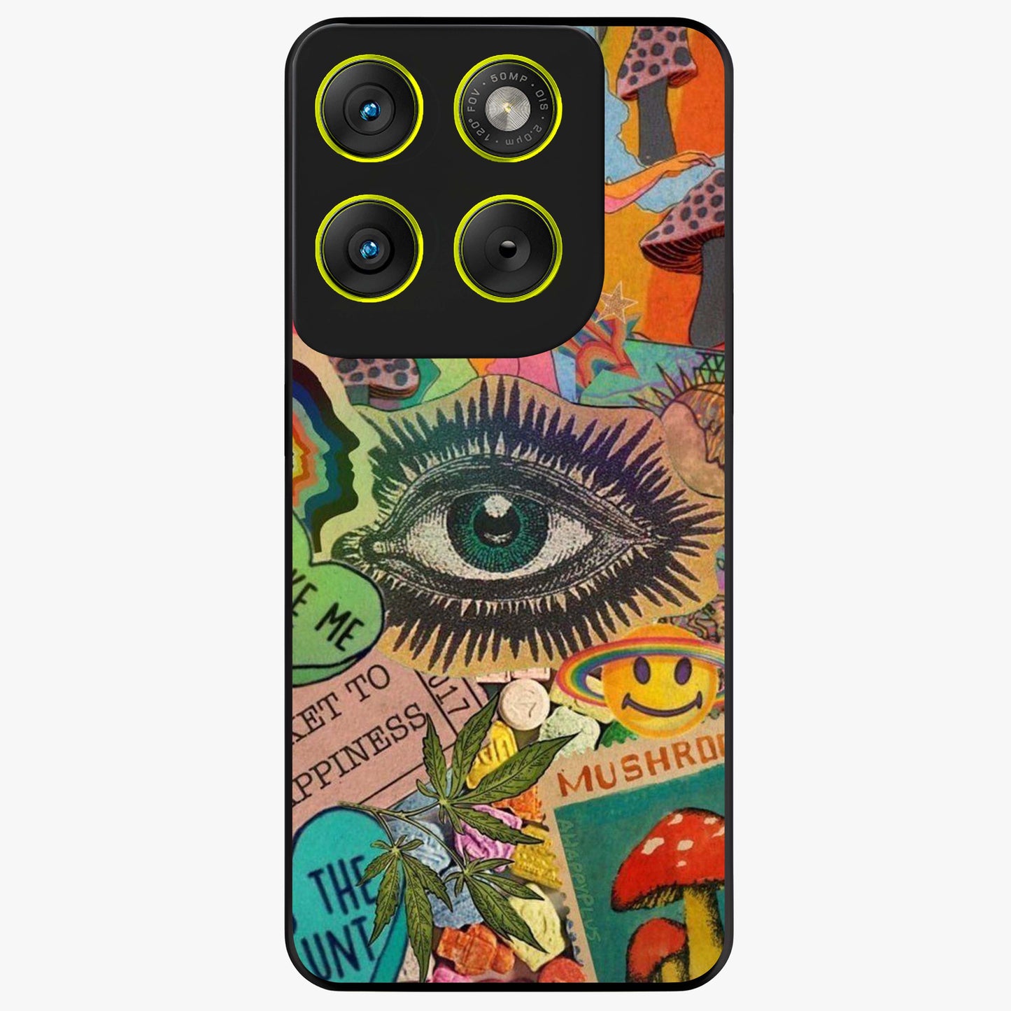 Mystic Eye Wonderland Glass Case showing flat back view with mystical eye themed artwork and glossy glass finish.