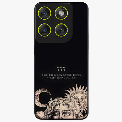 Mystic Victory Aura Glass Case showing flat back view with victory symbol artwork and glossy glass finish.